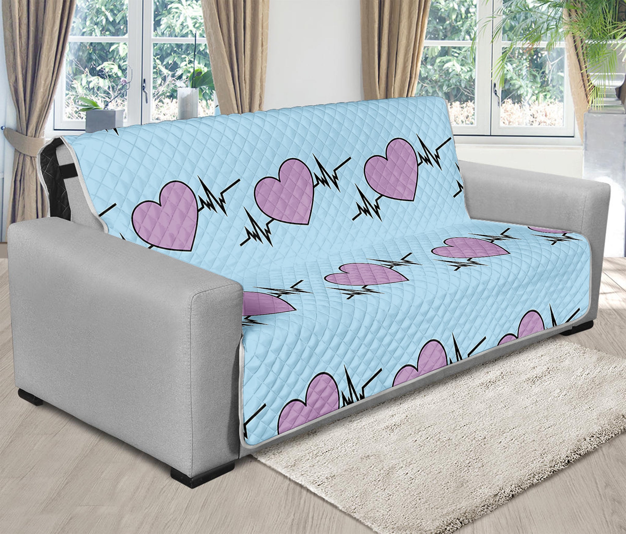 Pink Heartbeat Pattern Print Futon Protector