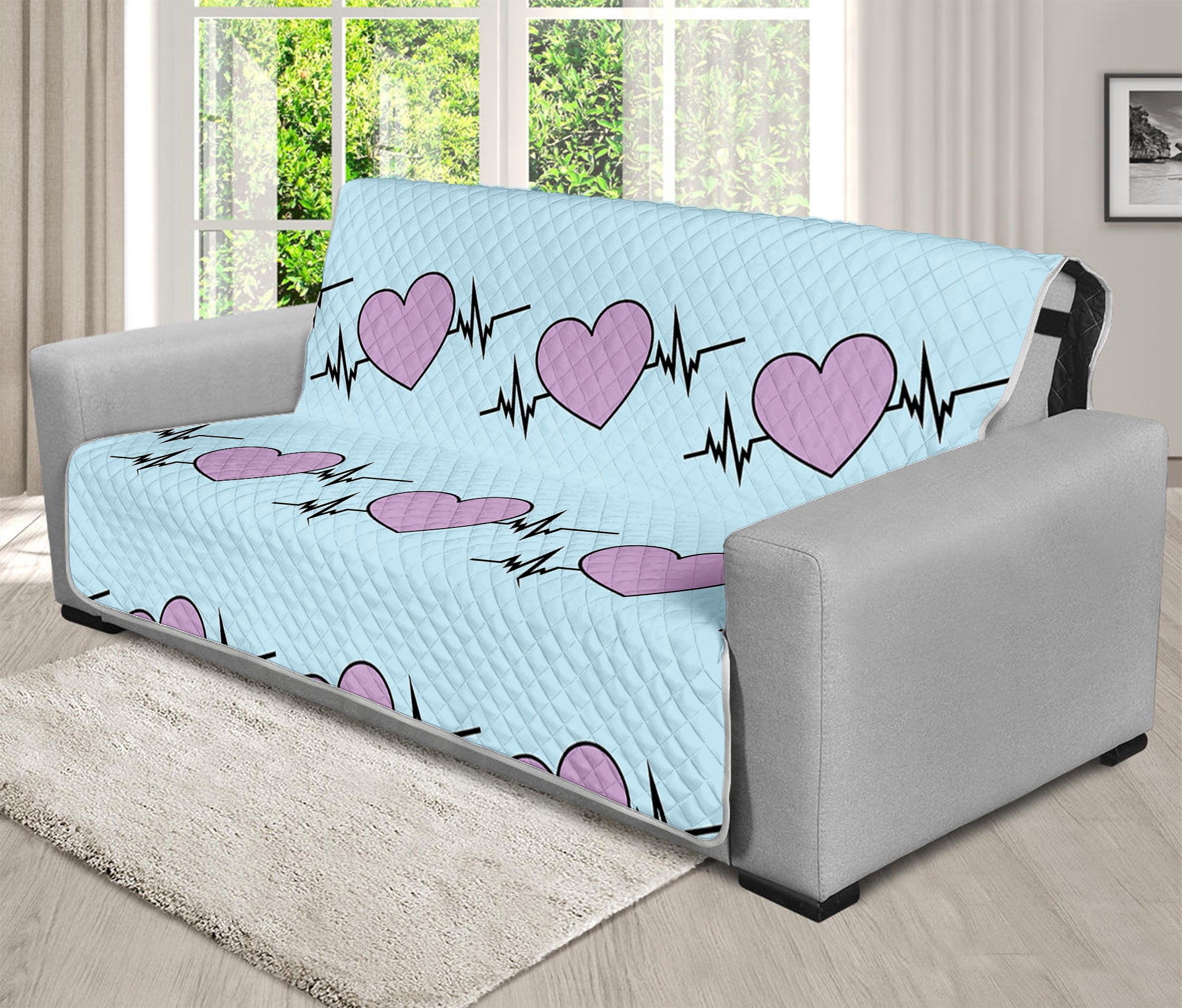 Pink Heartbeat Pattern Print Futon Protector