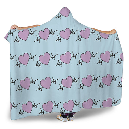 Pink Heartbeat Pattern Print Hooded Blanket