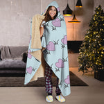 Pink Heartbeat Pattern Print Hooded Blanket