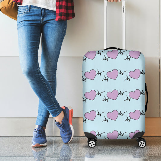 Pink Heartbeat Pattern Print Luggage Cover