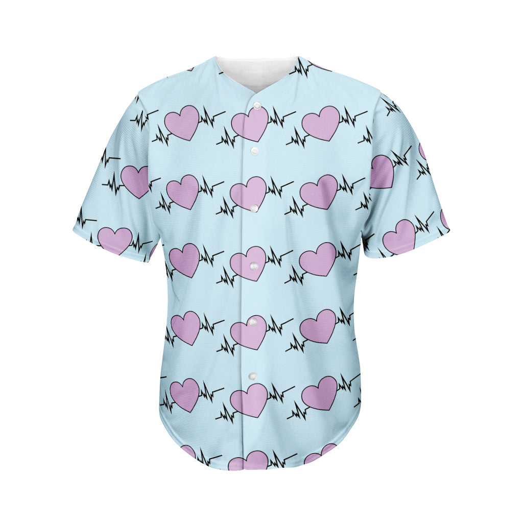 Pink Heartbeat Pattern Print Men's Baseball Jersey