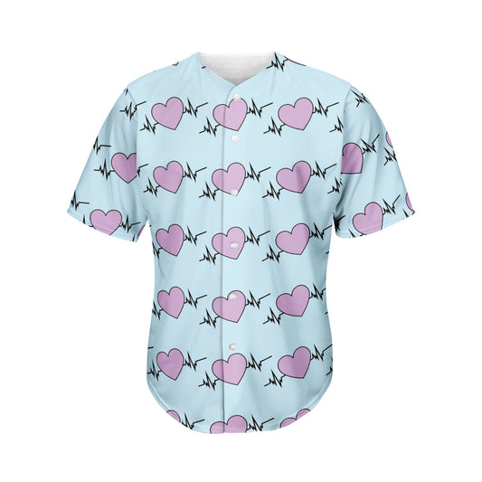 Pink Heartbeat Pattern Print Men's Baseball Jersey