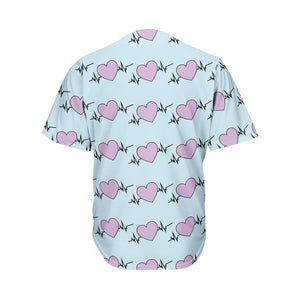 Pink Heartbeat Pattern Print Men's Baseball Jersey