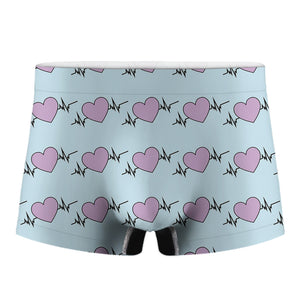 Pink Heartbeat Pattern Print Men's Boxer Briefs