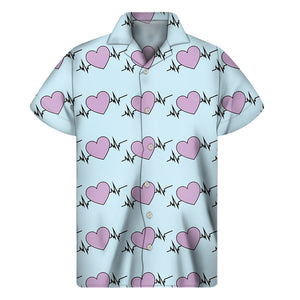 Pink Heartbeat Pattern Print Men's Short Sleeve Shirt