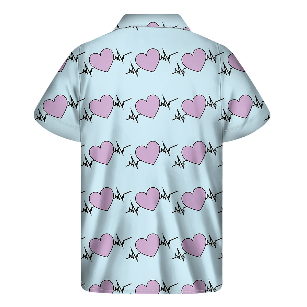 Pink Heartbeat Pattern Print Men's Short Sleeve Shirt