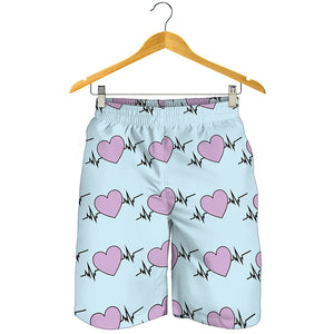 Pink Heartbeat Pattern Print Men's Shorts