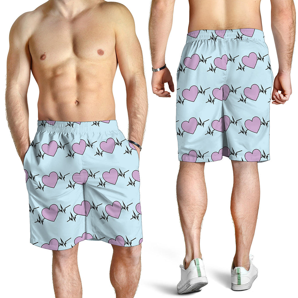 Pink Heartbeat Pattern Print Men's Shorts