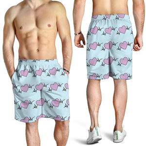 Pink Heartbeat Pattern Print Men's Shorts