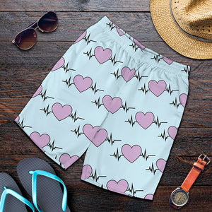 Pink Heartbeat Pattern Print Men's Shorts