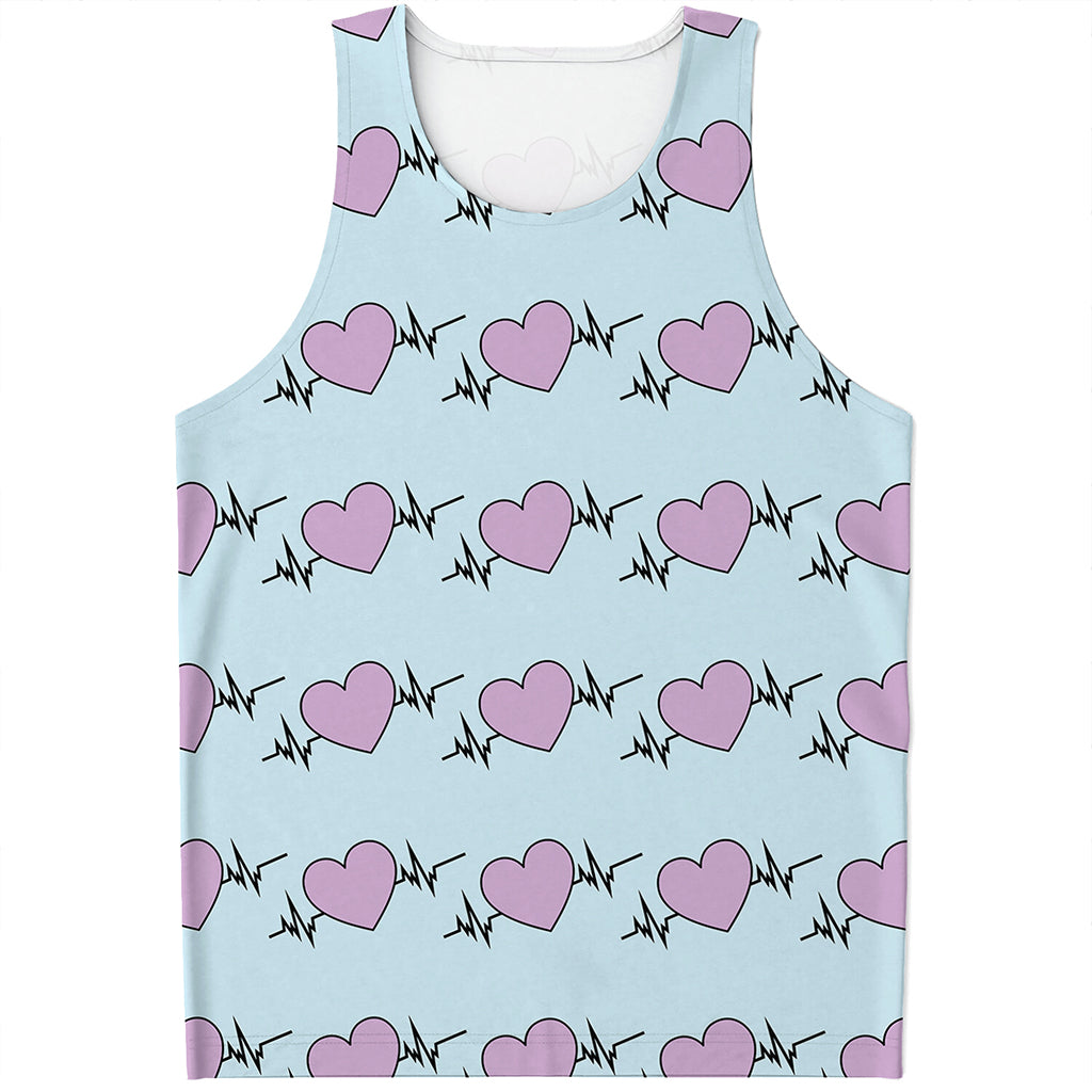 Pink Heartbeat Pattern Print Men's Tank Top