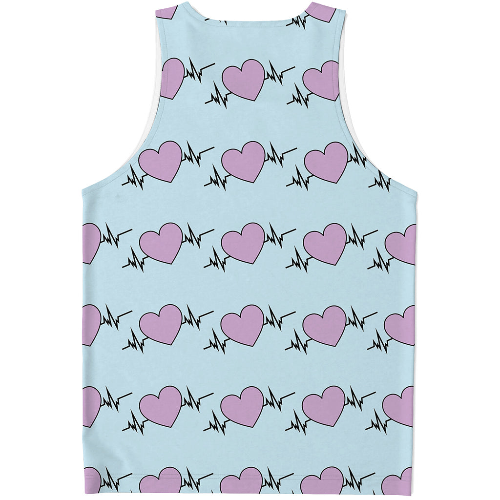 Pink Heartbeat Pattern Print Men's Tank Top