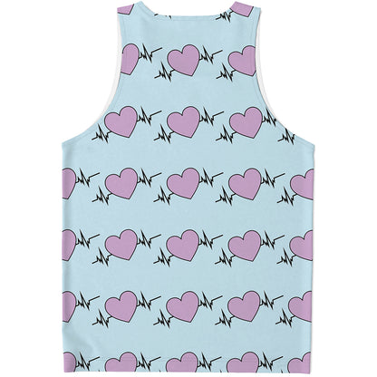 Pink Heartbeat Pattern Print Men's Tank Top