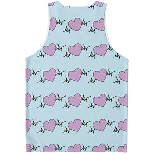 Pink Heartbeat Pattern Print Men's Tank Top