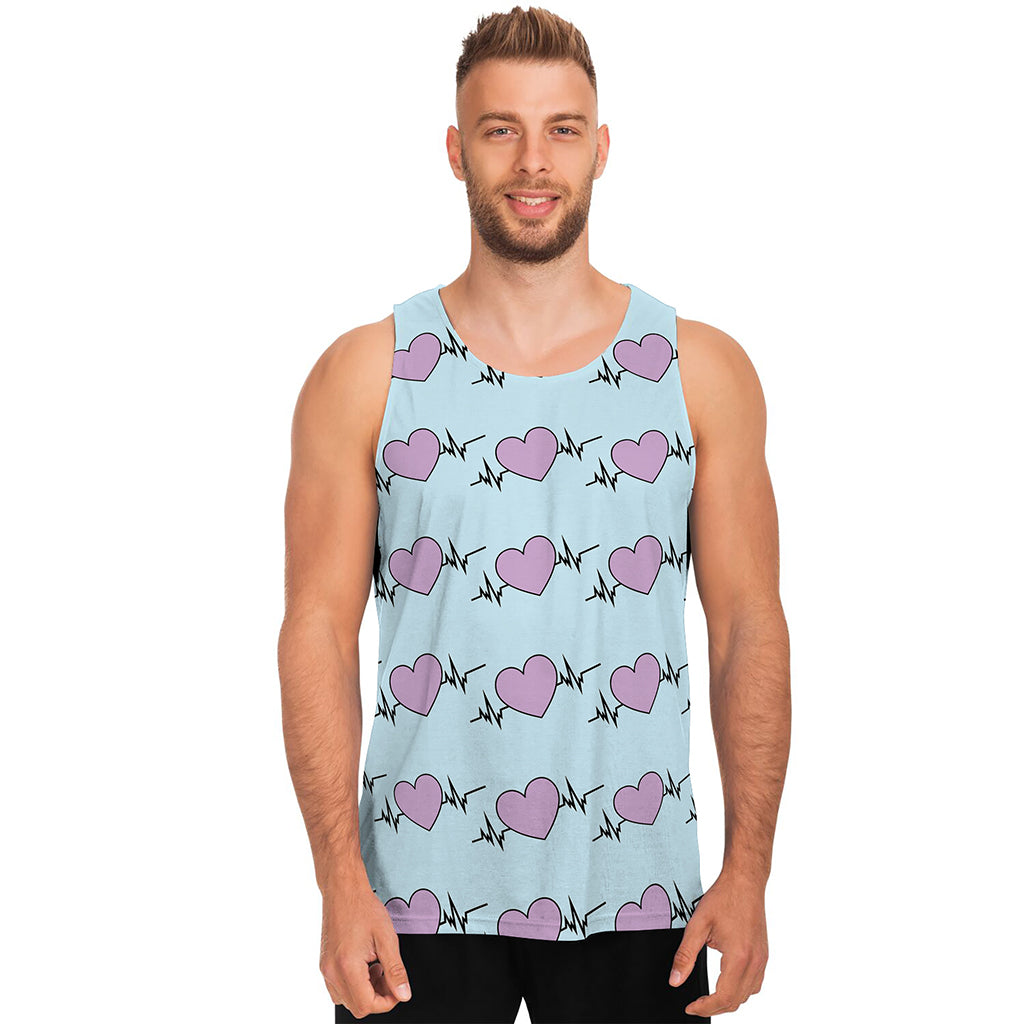 Pink Heartbeat Pattern Print Men's Tank Top