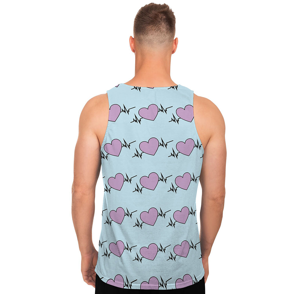 Pink Heartbeat Pattern Print Men's Tank Top