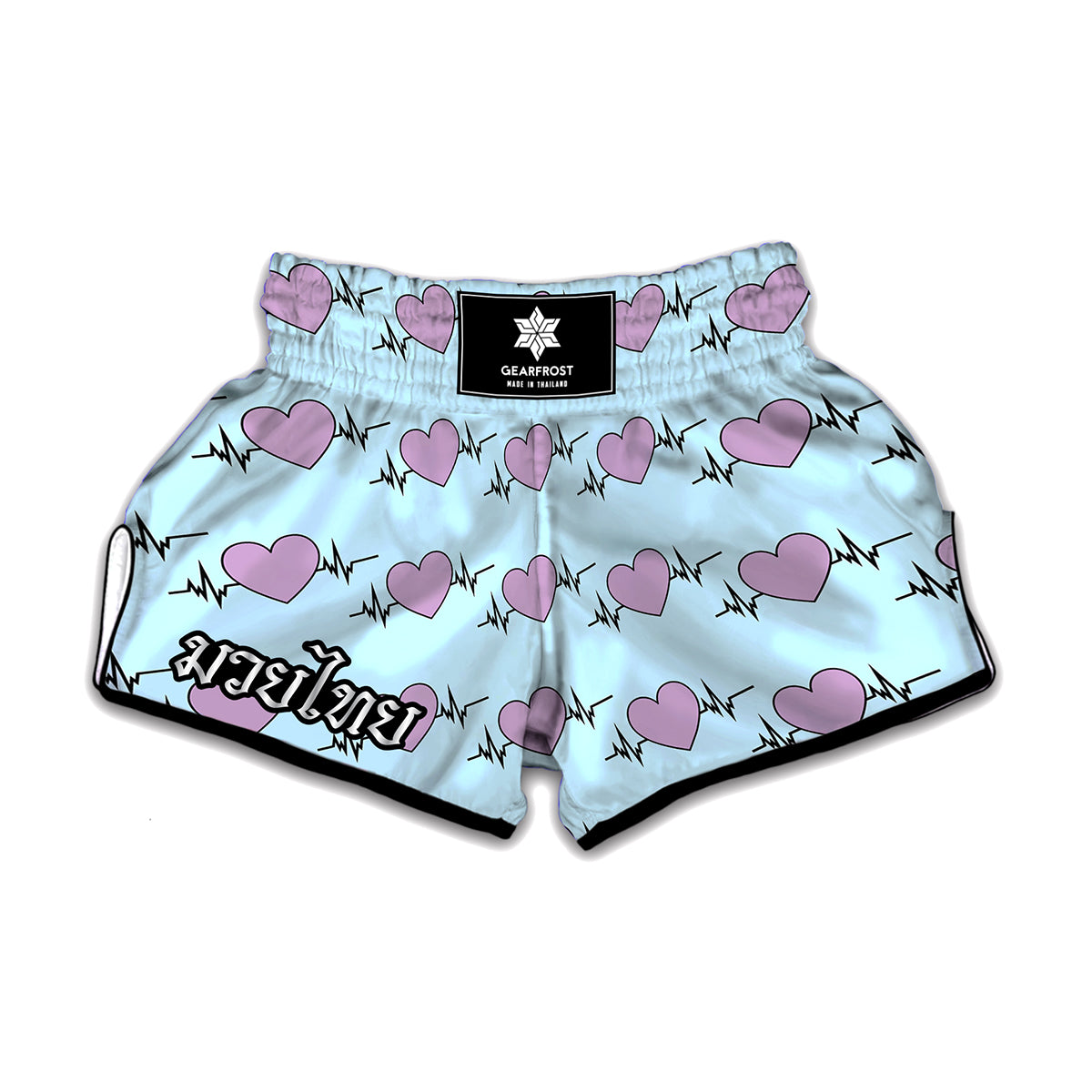 Pink Heartbeat Pattern Print Muay Thai Boxing Shorts