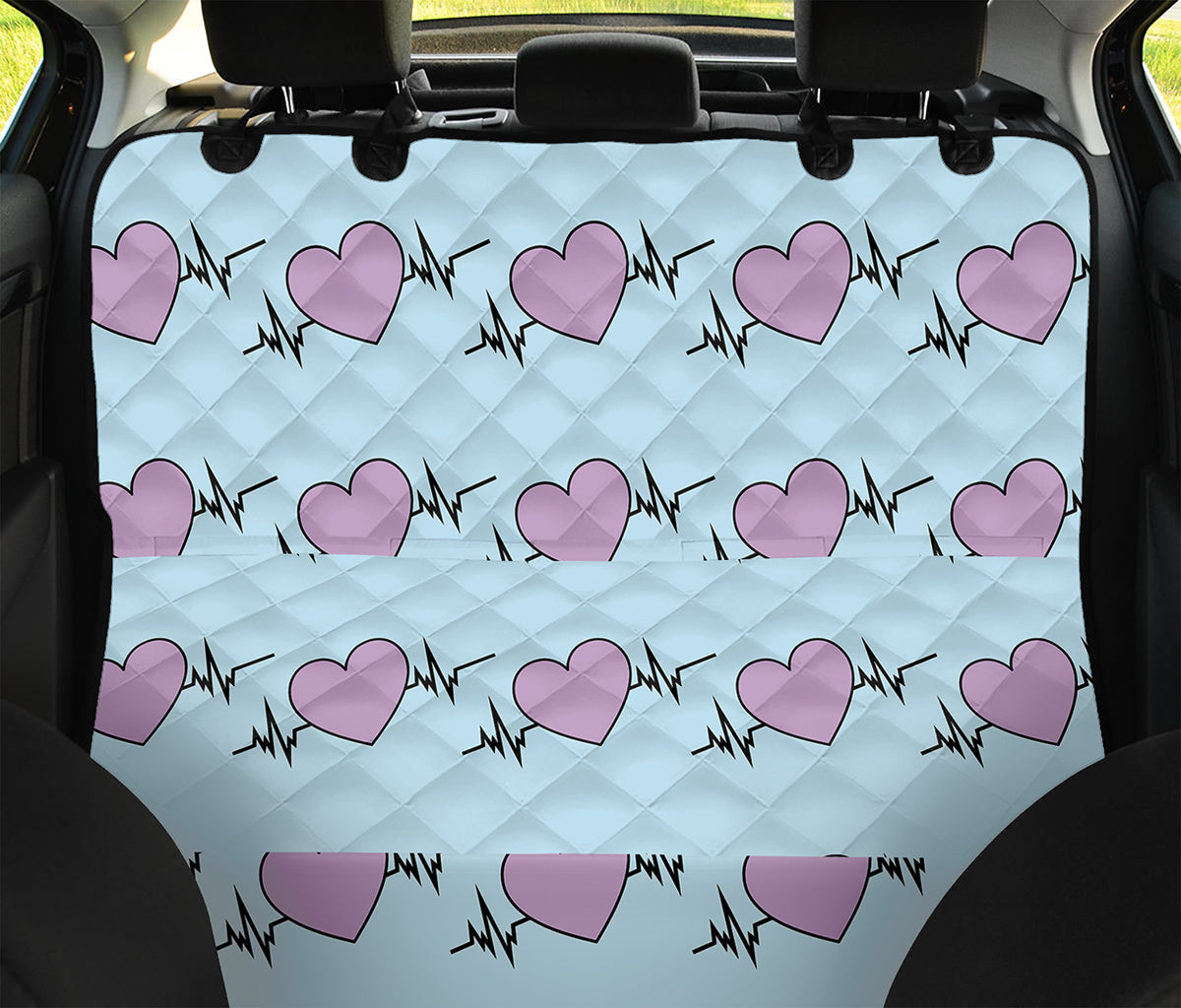 Pink Heartbeat Pattern Print Pet Car Back Seat Cover