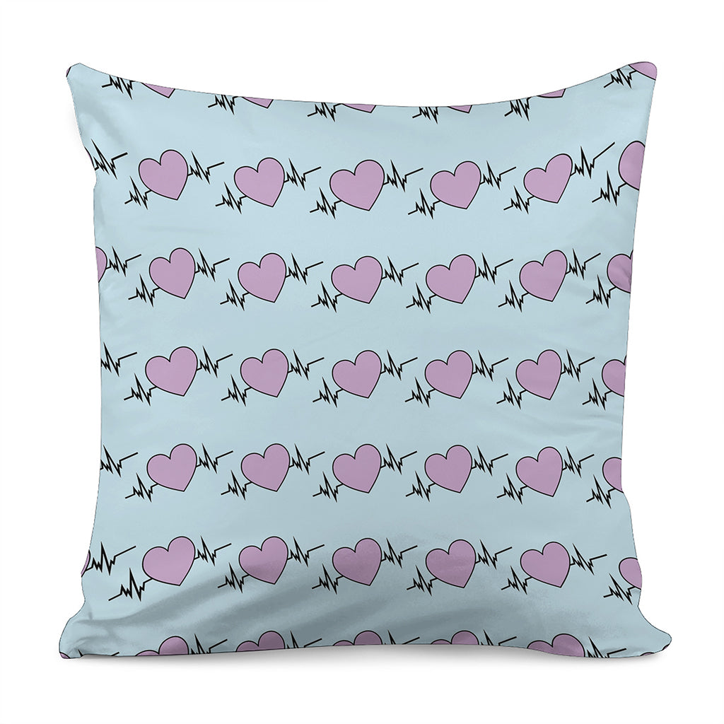 Pink Heartbeat Pattern Print Pillow Cover