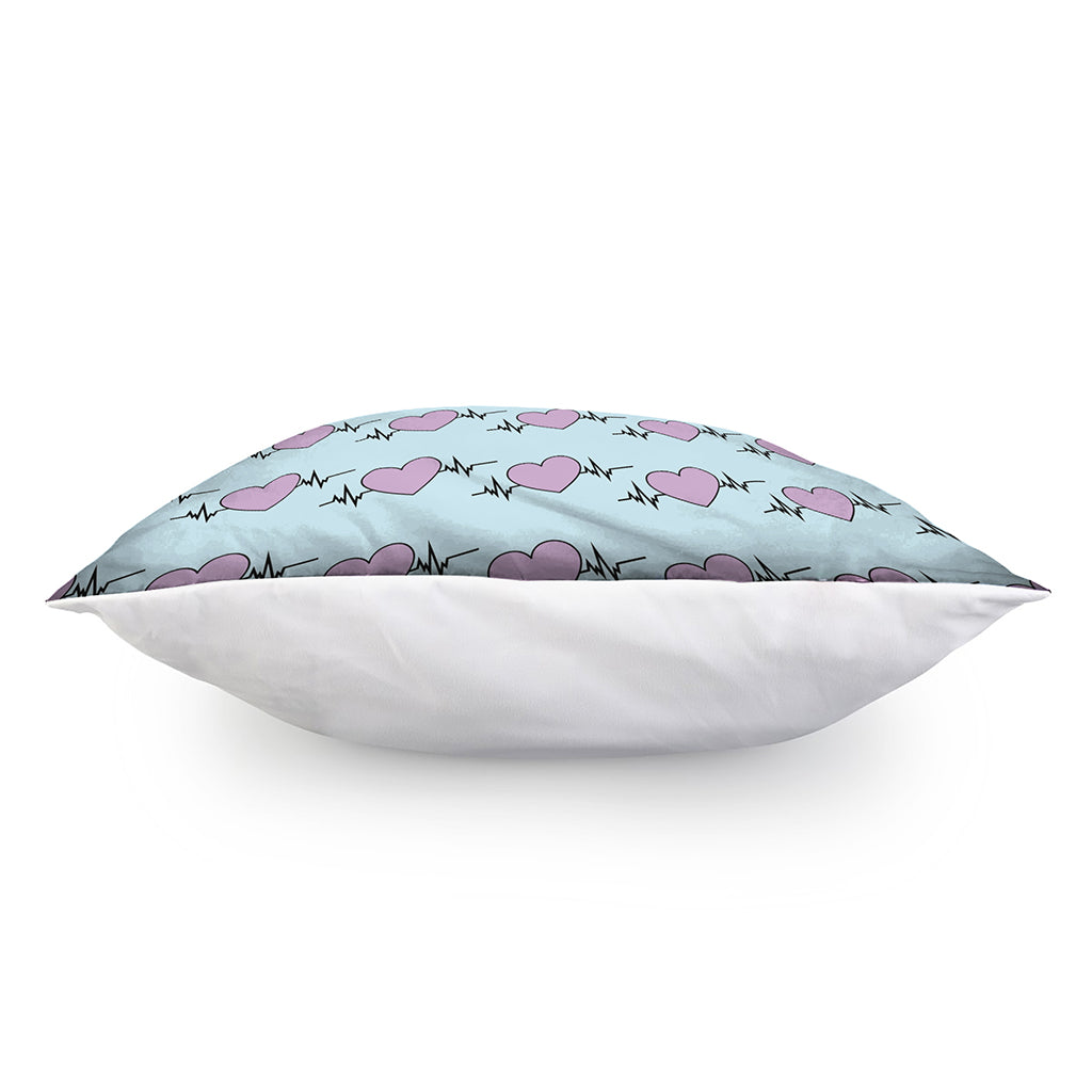 Pink Heartbeat Pattern Print Pillow Cover