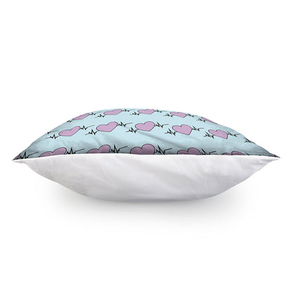 Pink Heartbeat Pattern Print Pillow Cover