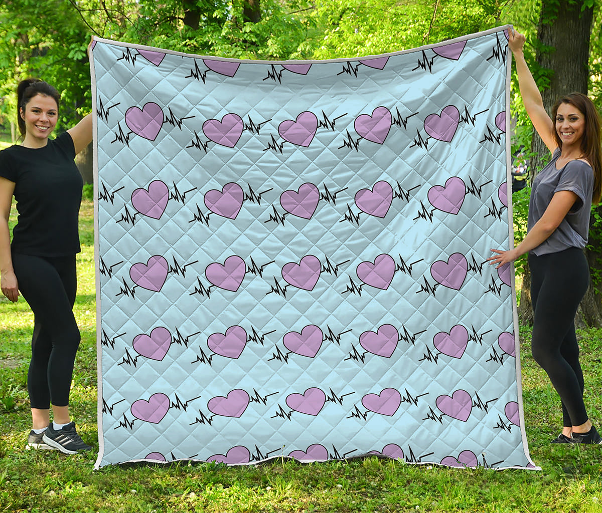 Pink Heartbeat Pattern Print Quilt