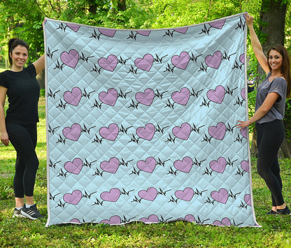 Pink Heartbeat Pattern Print Quilt