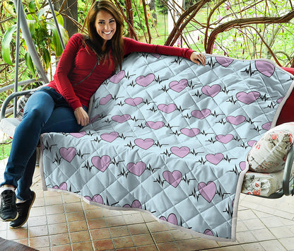 Pink Heartbeat Pattern Print Quilt