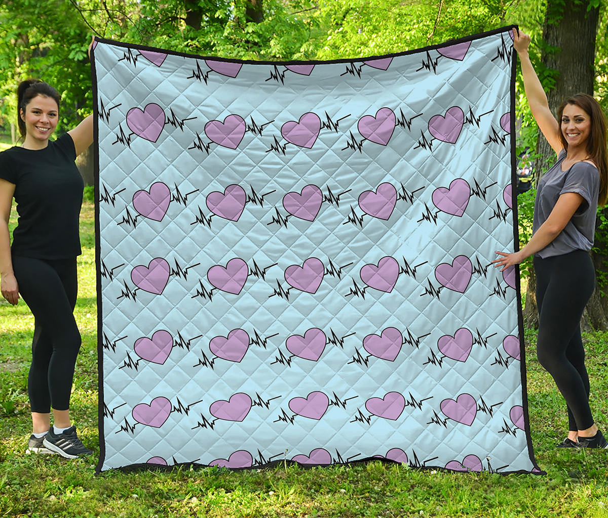 Pink Heartbeat Pattern Print Quilt