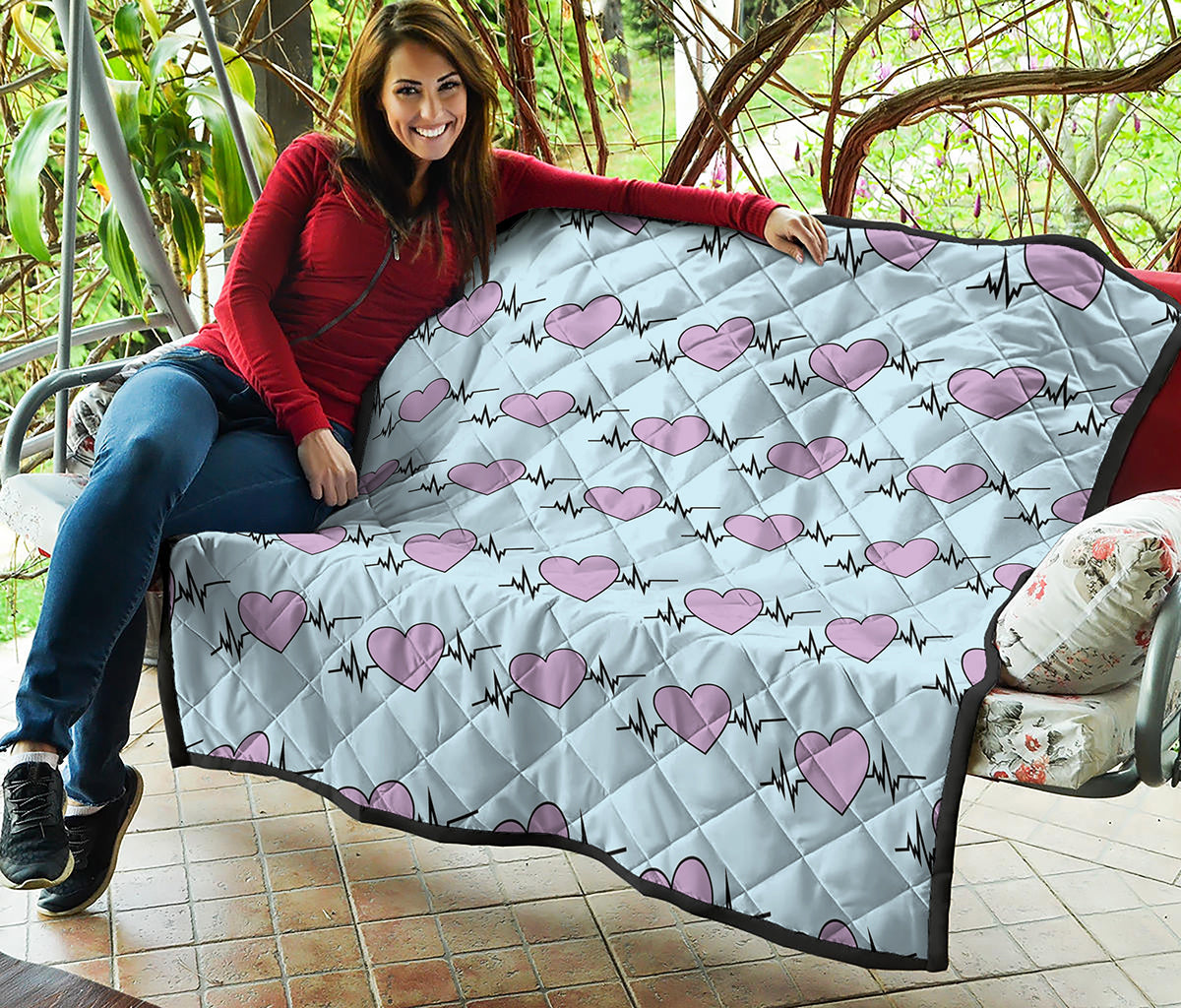 Pink Heartbeat Pattern Print Quilt