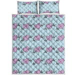 Pink Heartbeat Pattern Print Quilt Bed Set