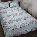Pink Heartbeat Pattern Print Quilt Bed Set