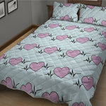 Pink Heartbeat Pattern Print Quilt Bed Set