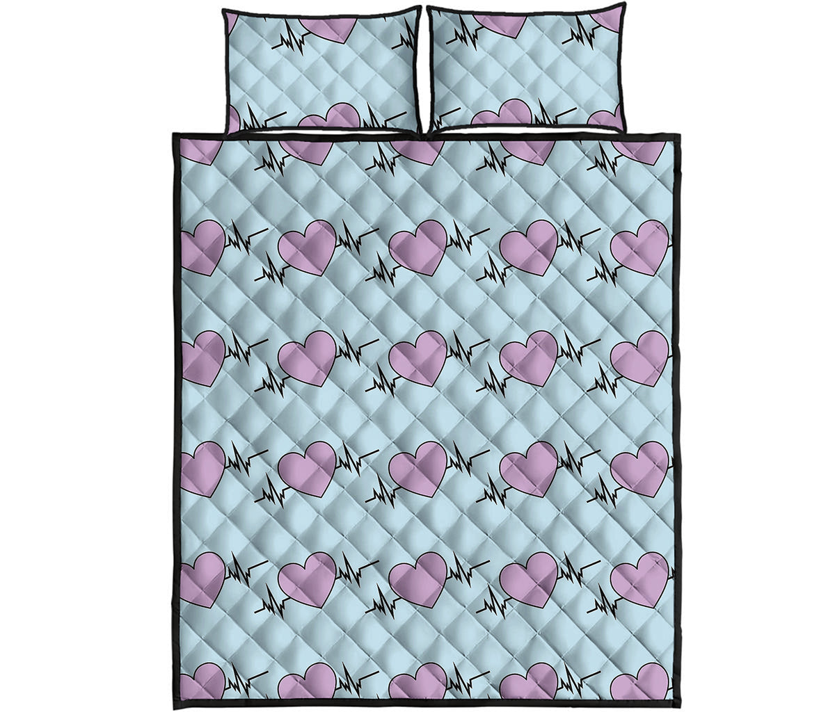 Pink Heartbeat Pattern Print Quilt Bed Set