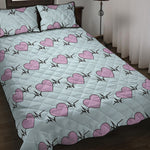Pink Heartbeat Pattern Print Quilt Bed Set