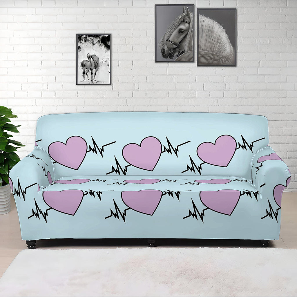 Pink Heartbeat Pattern Print Sofa Cover