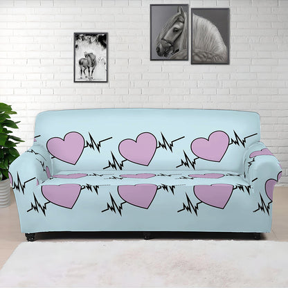 Pink Heartbeat Pattern Print Sofa Cover