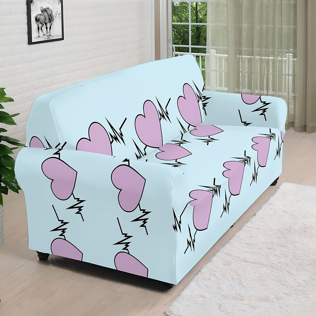 Pink Heartbeat Pattern Print Sofa Cover