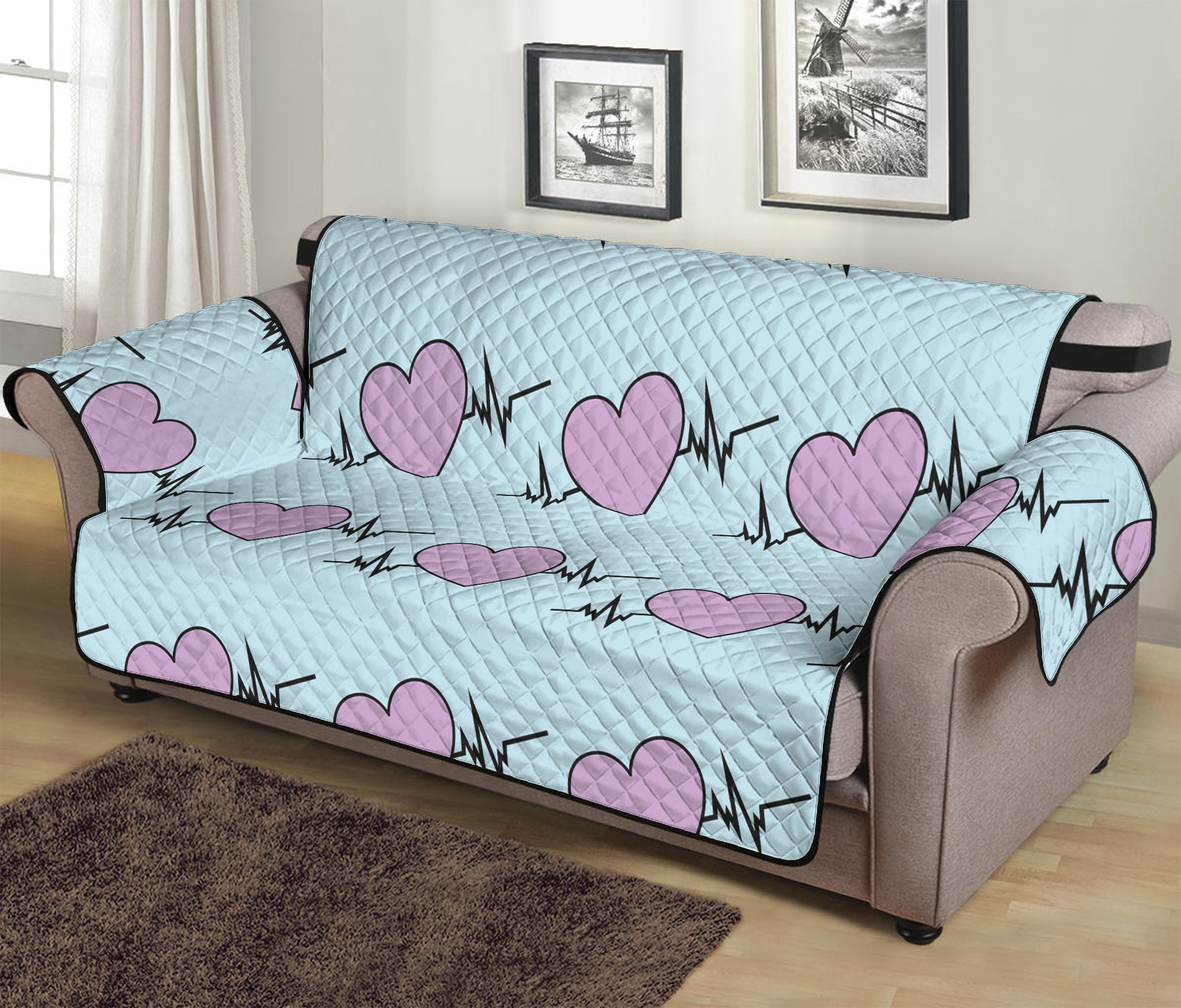 Pink Heartbeat Pattern Print Sofa Protector