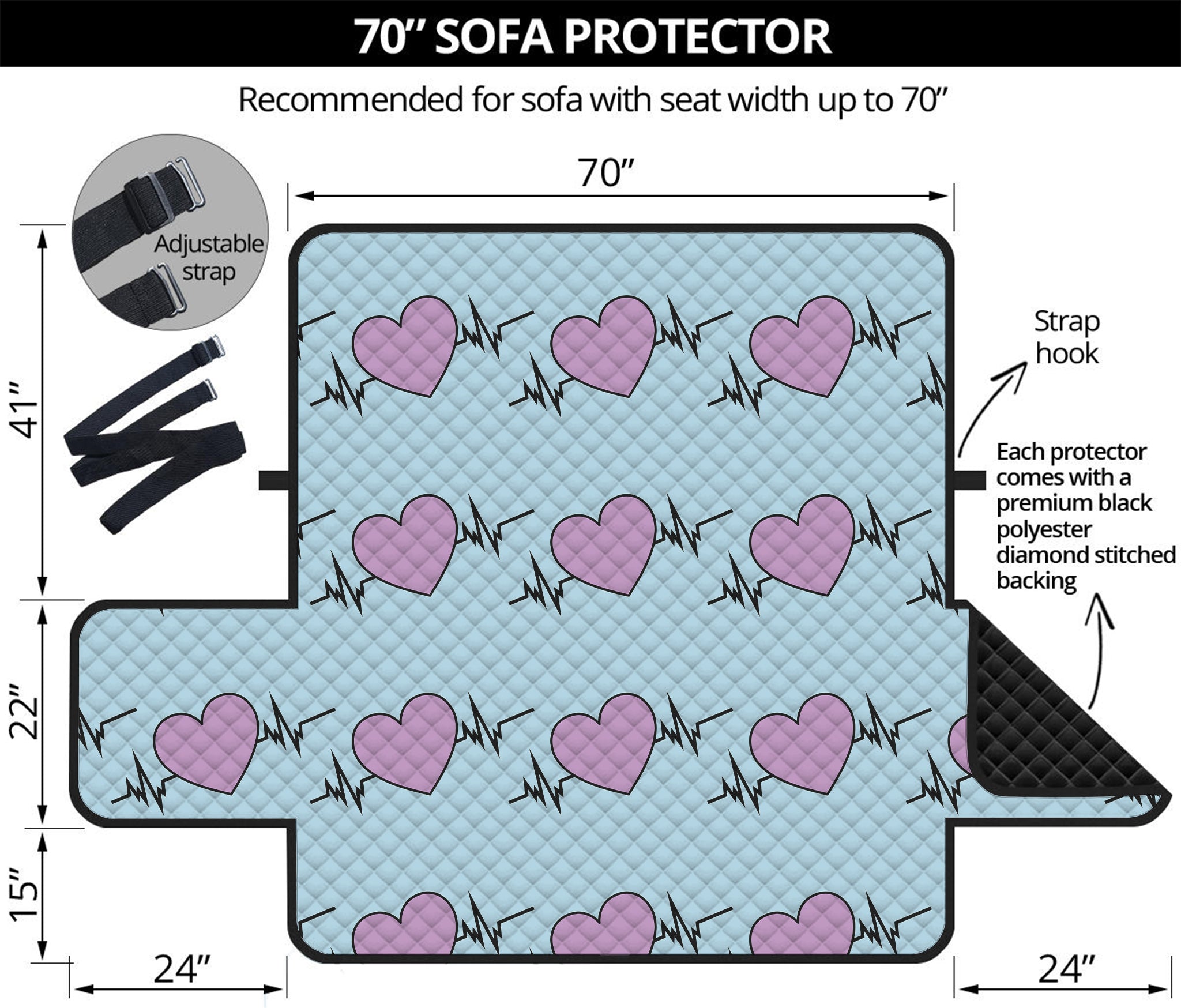 Pink Heartbeat Pattern Print Sofa Protector