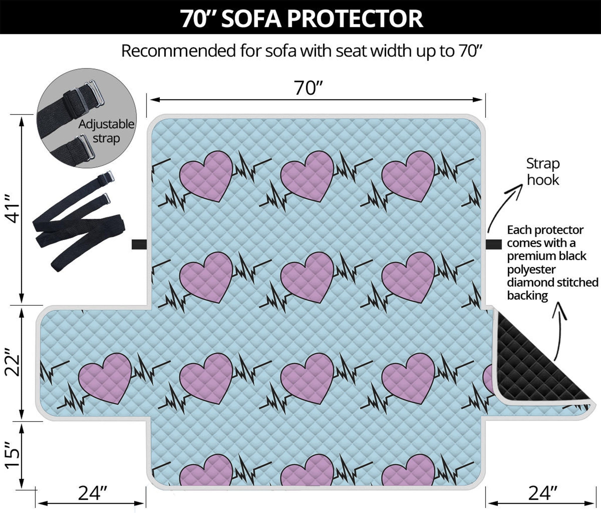 Pink Heartbeat Pattern Print Sofa Protector