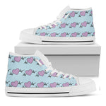 Pink Heartbeat Pattern Print White High Top Shoes