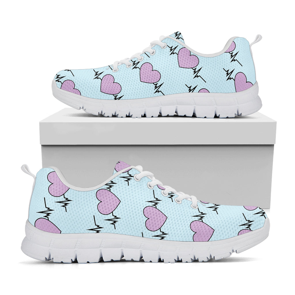 Pink Heartbeat Pattern Print White Sneakers