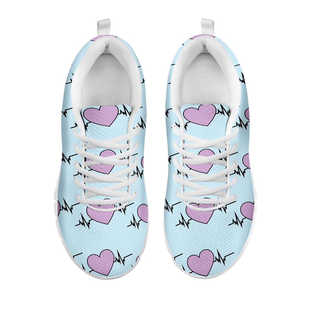 Pink Heartbeat Pattern Print White Sneakers