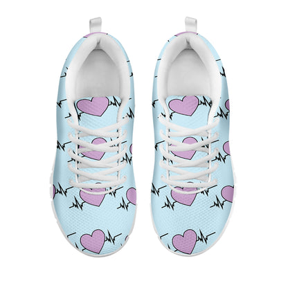 Pink Heartbeat Pattern Print White Sneakers