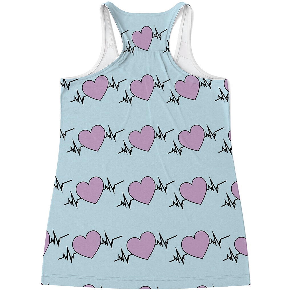 Pink Heartbeat Pattern Print Women's Racerback Tank Top