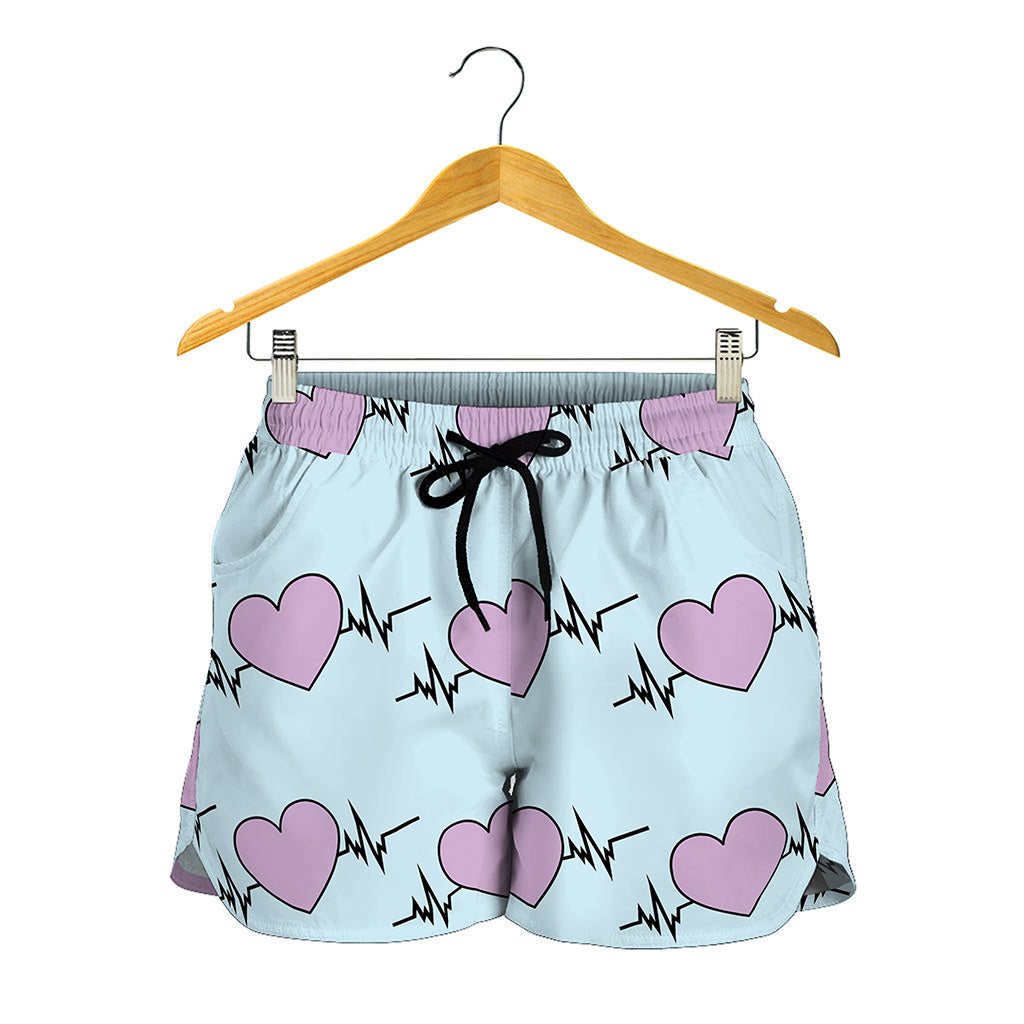 Pink Heartbeat Pattern Print Women's Shorts