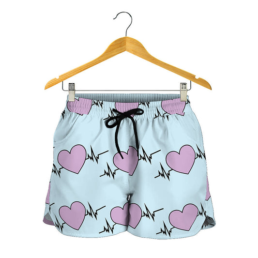 Pink Heartbeat Pattern Print Women's Shorts