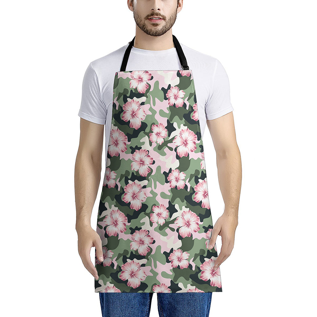 Pink Hibiscus Flower Camouflage Print Apron